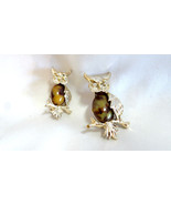 Vintage Gerry&#39;s Jelly Belly Leopard Crystal Rhinestones Owl Bird Lapel Pin - £39.30 GBP