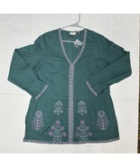LOGO Lori Goldstein Lavish Dark Jade Green Embroidered Woven Cardigan Bl... - $752.95 MXN