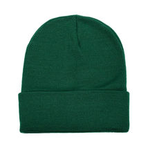 Unisex Plain Warm Knit Beanie Hat Cuff Skull Ski Cap Hunter green 1pcs - £7.45 GBP