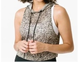 Zyia Active Leopard Cheetah Crop Hoodie Top Sleeveless Shimmer Tank Wome... - $19.59