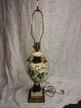 Mid Century HOLLYWOOD REGENCY HOTEL gold metal green ivory LAMP light Vi... - $189.99