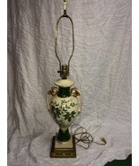 Mid Century HOLLYWOOD REGENCY HOTEL gold metal green ivory LAMP light Vi... - €165,52 EUR