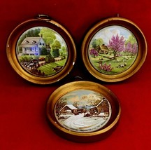 Currier &amp; Ives 3 porcelain wall decor Winter Summer Spring  gold color f... - £11.07 GBP