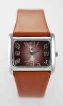 LEI Rot Unisex Edelstahl Silber Braunes Leder Quarz Batterie Leicht Lesen Uhr - £10.52 GBP