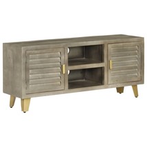 TV Cabinet Solid Mango Wood Grey with Brass 110x30x48 cm - £140.65 GBP