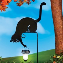 Solar Powered Cat Silhouette Yard Stake Holding Lantern Outdoor Garden A... - $33.43