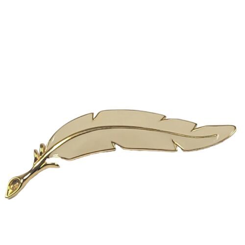 Primary image for MONET GOLD TONE WAVY FEATHER BROOCH PIN ENAMEL OFF WHITE CREAM COLOR 