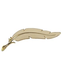 MONET GOLD TONE WAVY FEATHER BROOCH PIN ENAMEL OFF WHITE CREAM COLOR  - £7.48 GBP