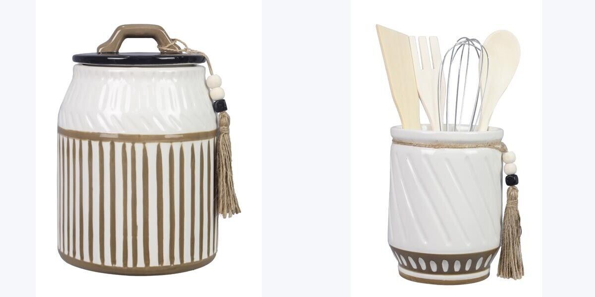 Ceramic Inspirational Home Canister and tool crock set of 2 - $87.00