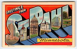 Greetings From St. Paul Minnesota Large Letter Postcard Linen Vintage Curt Teich - £8.57 GBP