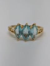 Solid Yellow 14k Gold Blue Stones Ring Size 7 - £135.71 GBP