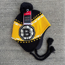 Reebok Face Off Boston Bruins Tassel Knit Lined Hat NHL Hockey NWT - $21.31