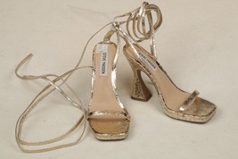 Steve Madden Lafayette Metallic Gold Women&#39;s Shoe 6 Leg Wrap Laced Up High Heels - £20.70 GBP