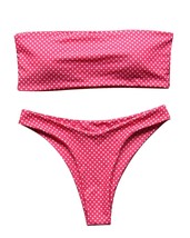 RXRXCOCO Women Sexy Strapless Striped Print High Cut Two Piece Bandeau Bikini - £12.69 GBP