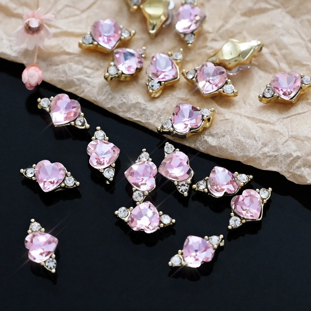 10Pcs Sailor Moon Ring&amp;Heart Diamond Nail Charms 5x13mm Pink Love-Heart Crystal - £8.95 GBP+