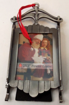 Pewter Ornament 2x3 Snow Sled Frame Hanging Or Standing Santa - $9.99