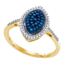 10k Yellow Gold Womens Round Blue Color Enhanced Diamond Oval Cluster Ring - £236.49 GBP