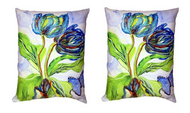 Pair of Betsy Drake Tulips &amp; Morpho No Cord Pillows 16 Inch X 20 Inch - £62.01 GBP