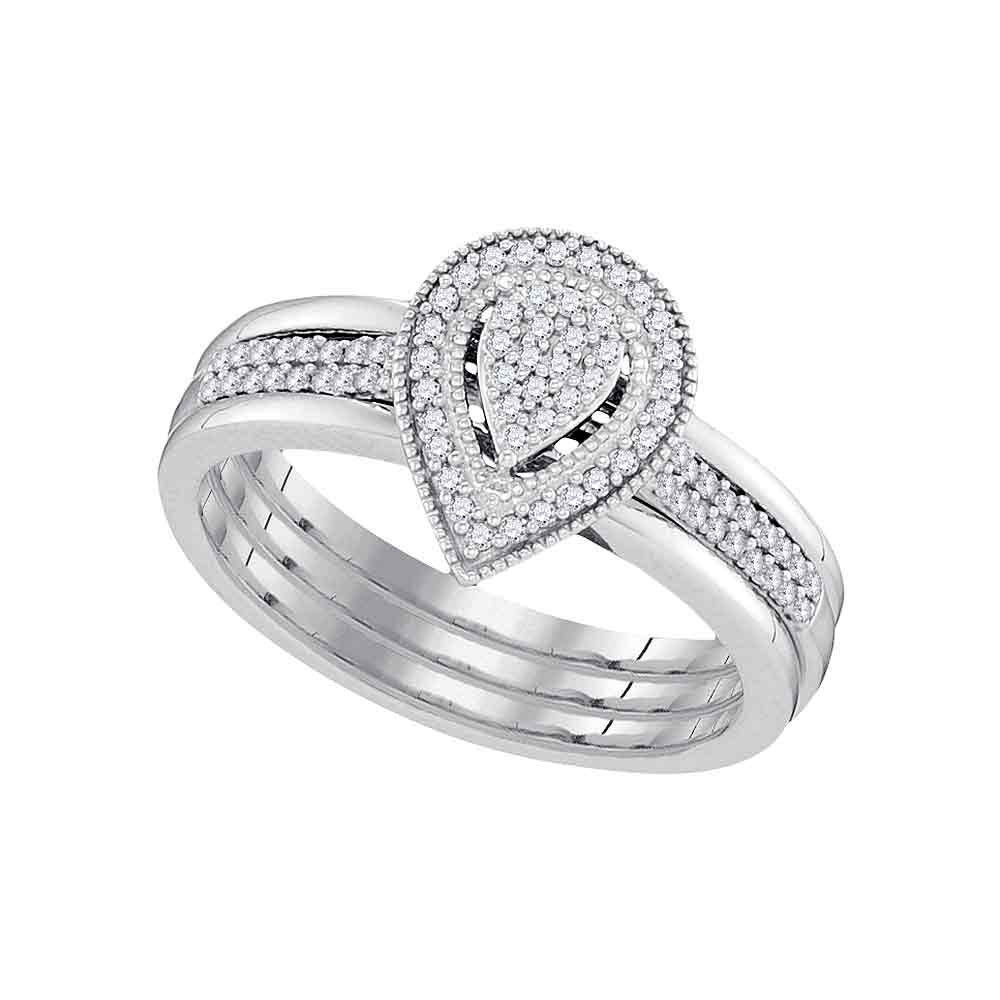 10k White Gold Diamond Cluster Bridal Wedding Engagement Ring Band Set 1/5 Ctw