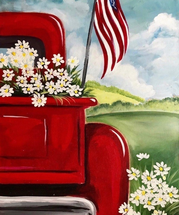 Red Truck Flowers Cross Stitch Pattern DMC DIY NeedleWork****L@@K*** - $2.95