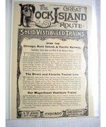 1889 Railroad Ad The Great Rock Island Route Solid Vestibuled Trains RI - £7.85 GBP