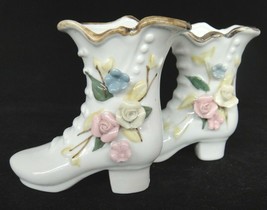 Vintage Porcelain 2 Womens Shoes Boots with Applied Flowers 3.5&quot; - $9.40