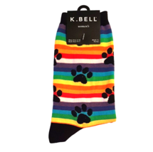 Womens 1 pair Crew Socks Rainbow Stripe Dog Paw  Sock Size 9-11 by K  Bell - £10.97 GBP
