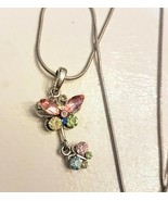 Pastel Rhinestone Butterfly Pendant adjustable Silver Tone Dangle Charm ... - $27.19 CAD