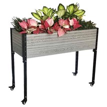 Mobile Elevated Gray and Black Wood Metal Raised Garden Planter Bed with Wheels - £225.08 GBP
