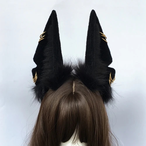 New Handmade Work Original Beast Anubis Wolf Cat  Dog Ears Black  Hairband Hairh - £89.34 GBP