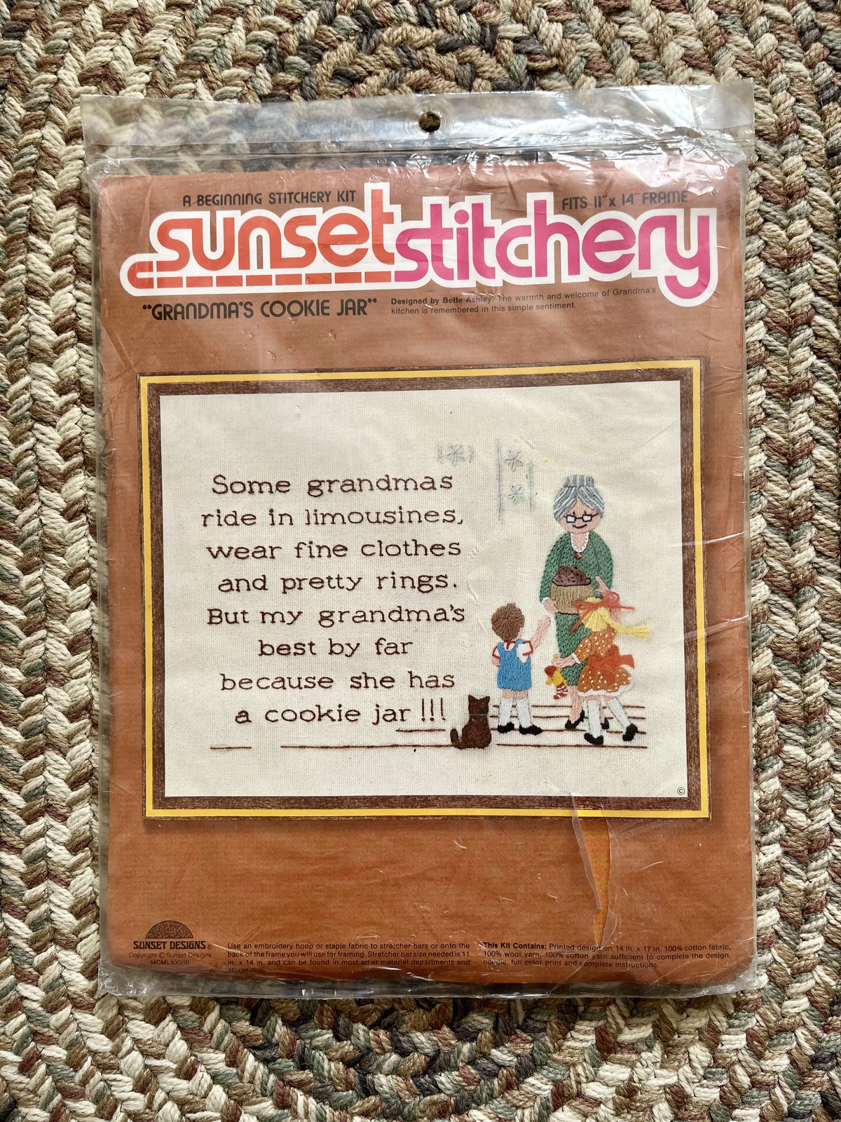 Vintage 70s Sunset Stitchery Kit Grandma's Cookie Jar Embroidery Kit New Sealed - $30.00