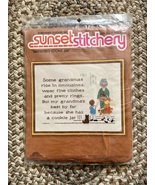 Vintage 70s Sunset Stitchery Kit Grandma&#39;s Cookie Jar Embroidery Kit New... - £23.70 GBP