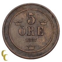 1887 Sweden 5 Ore (VF) Very Fine Condition - $48.50