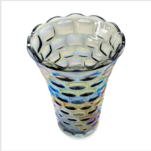 Vintage Glass Flower Large Vase Multicolor  Iridescent Waffle Design 8&quot; ... - £27.67 GBP