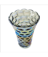 Vintage Glass Flower Large Vase Multicolor  Iridescent Waffle Design 8&quot; ... - £27.67 GBP
