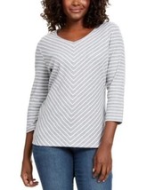 MSRP $37 Karen Scott Striped V-Neck Top Gray Size XS - $18.81