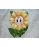 Smiling SUNFLOWER WALL POCKET 8.25&quot; Anthropomorphic 1960s - £65.11 GBP