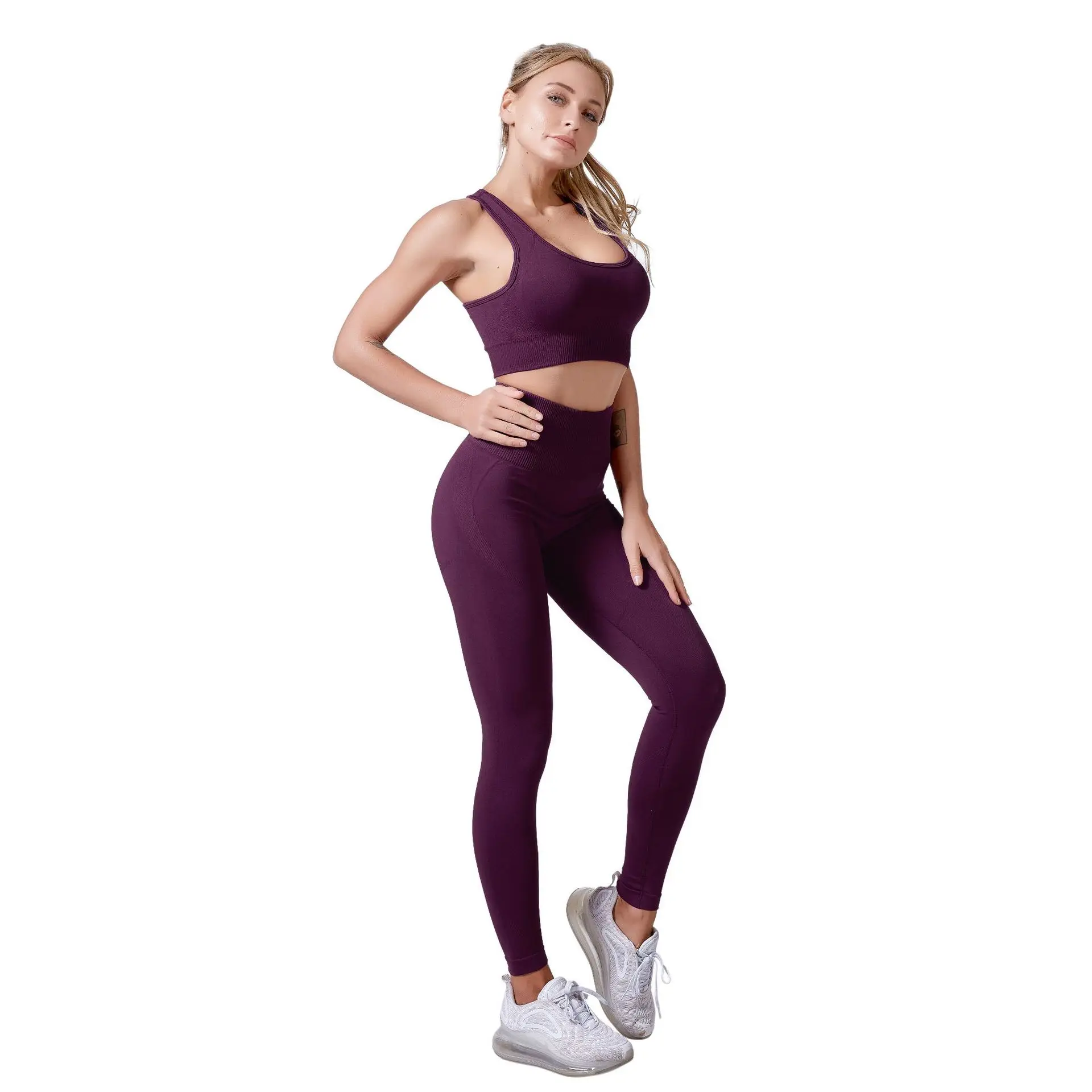 Gym 2 Piece Set Workout Clothes For Women Yoga Set Solid Color Fitness Leggings  - £182.05 GBP