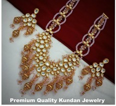 Bollywood Indian Gold Plated Jewelry Kundan Pink Long Necklace Earrings Set - £120.07 GBP