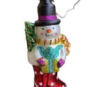Glassworks Collection Hand blown glass Snowman in a Stocking Ornament NWTS  - $12.71