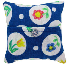 Tooth Fairy Pillow, Blue, Flower Print Fabric, Blue &amp; Silver Flower Button Trim - £3.95 GBP
