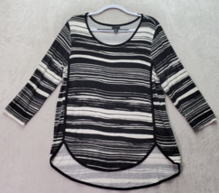 Willi Smith Blouse Top Womens Size XL Black Striped Rayon Long Sleeve Round Neck - £14.80 GBP