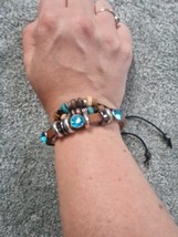 Brown Leather Braclet With Blue Gems - £3.82 GBP