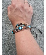 Brown Leather Braclet With Blue Gems - £3.82 GBP