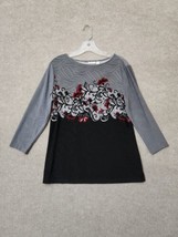 Croft &amp; Barrow Blouse Top Womens M Gray Floral 3/4 Sleeve Stretchy NEW - £18.05 GBP
