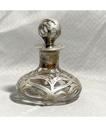 Antique Perfume Bottle Silver Overlay Small Clear Glass EMPTY - $2,352.09 MXN