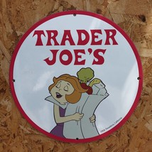 Vintage 1958 Trader Joe&#39;s Grocery Store Company Porcelain Gas &amp; Oil Pump Sign - £99.91 GBP