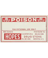 1 Vintage Pharmacy Label POISON w/ Skull Bones Hopes Drug Store Brewster NY - $766.24 MXN