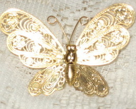 VTG-Butterfly Brooch/Pin-Filigree-Gold Tone - $9.00