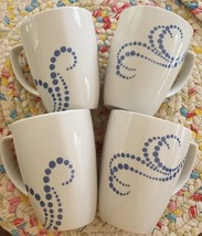 Four (4) Corelle™~ 12 Ounce ~ Porcelain Whimsical Dots (Blue) ~ Coffee Mugs - £29.34 GBP